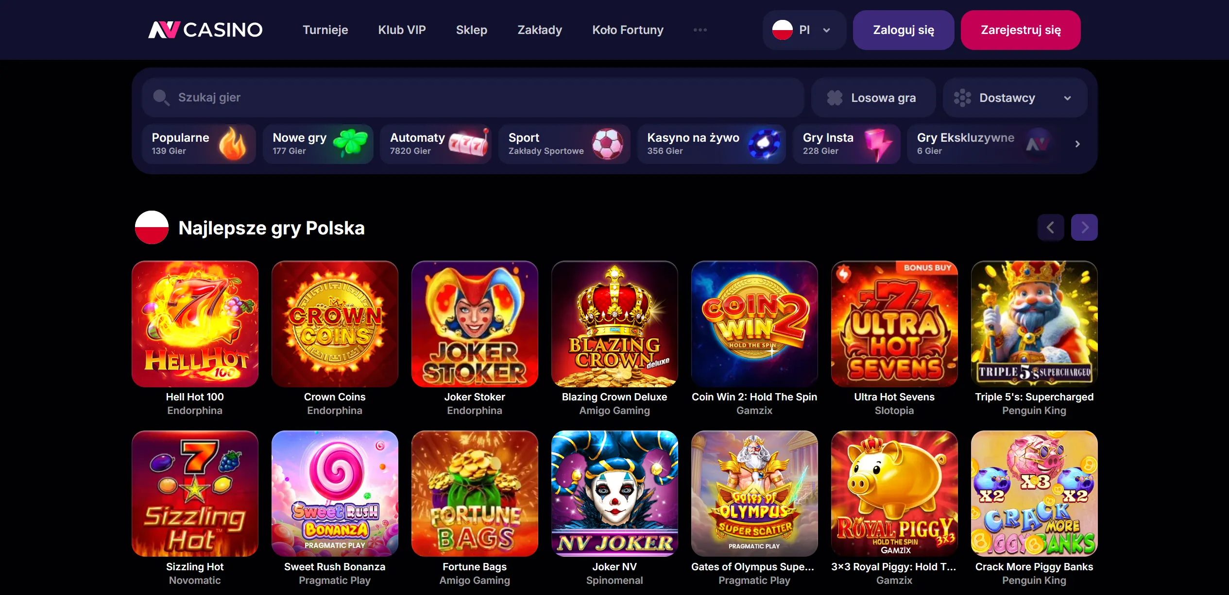 Biblioteka gier w Casino NV